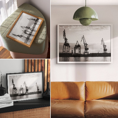 Affiche Grues portuaires au design minimaliste noir et blanc
