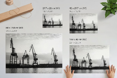 Affiche Grues portuaires au design minimaliste noir et blanc