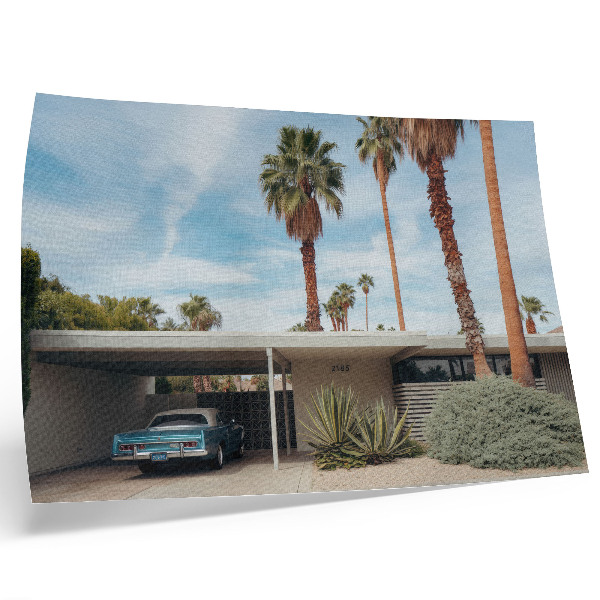 Affiche décorative Palmiers exotiques, maison moderniste, voiture classique