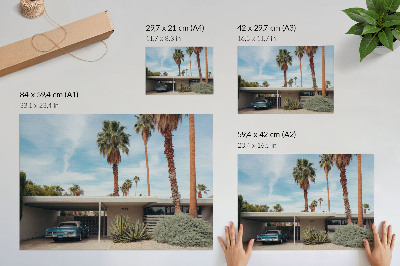 Affiche décorative Palmiers exotiques, maison moderniste, voiture classique