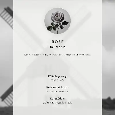 Affiche représentant un moulin à vent noir et blanc dans un champ avec des chevaux