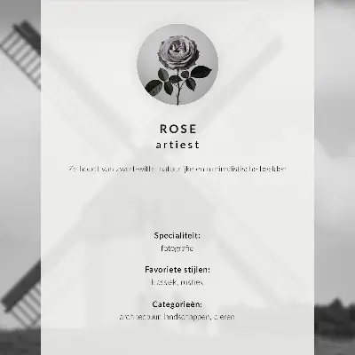 Affiche représentant un moulin à vent noir et blanc dans un champ avec des chevaux