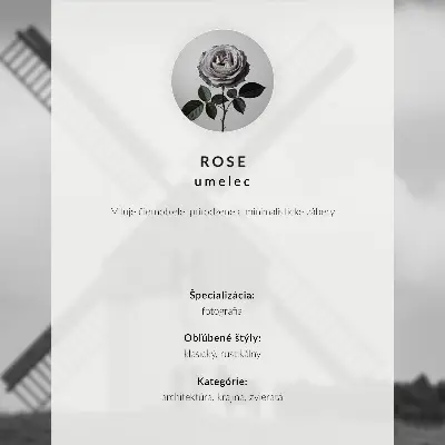 Affiche représentant un moulin à vent noir et blanc dans un champ avec des chevaux