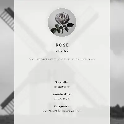 Affiche représentant un moulin à vent noir et blanc dans un champ avec des chevaux