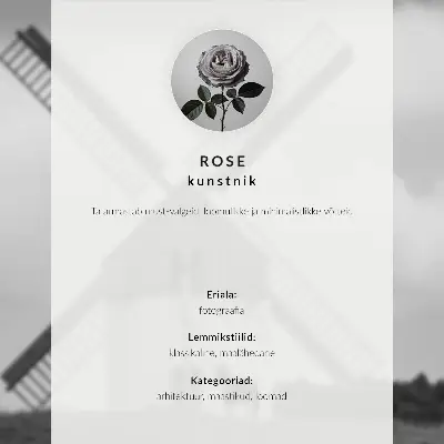 Affiche représentant un moulin à vent noir et blanc dans un champ avec des chevaux