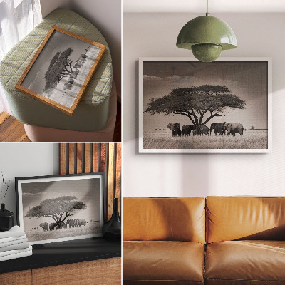 Affiche et poster Des éléphants sous un arbre dans la savane africaine