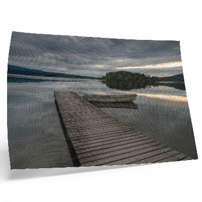 Affiche Lac, bateau, forêt, nuages, atmosphère apaisante