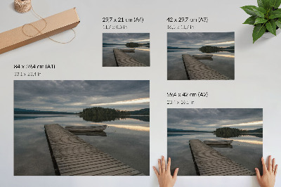 Affiche Lac, bateau, forêt, nuages, atmosphère apaisante