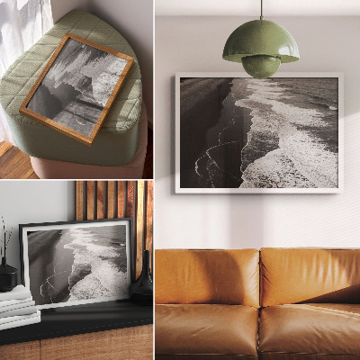 Affiche et poster Vagues noires et blanches, sable fin, plage tranquille