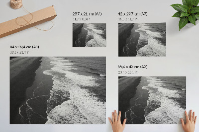 Affiche et poster Vagues noires et blanches, sable fin, plage tranquille