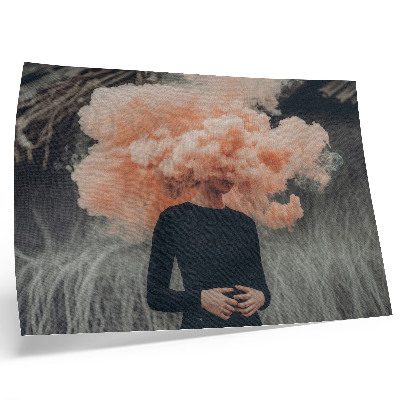 Affiche et poster Un personnage avec un nuage de fumée orange à la place de la tête