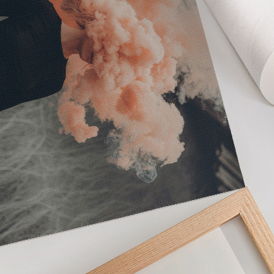 Affiche et poster Un personnage avec un nuage de fumée orange à la place de la tête