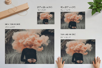 Affiche et poster Un personnage avec un nuage de fumée orange à la place de la tête