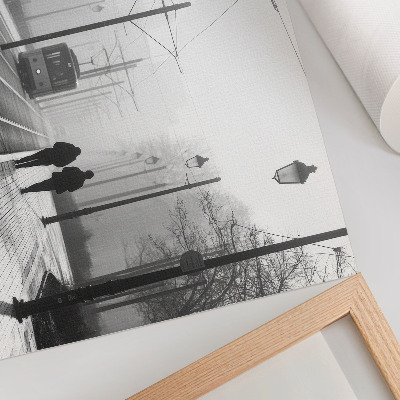 Affiche Tram, brouillard, réverbères, ambiance urbaine