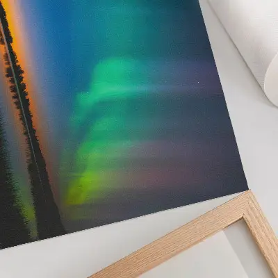 Affiche aurore boréale au-dessus du lac à l'atmosphère magique