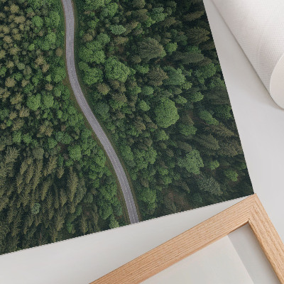 Affiche décorative Route sinueuse bordée de forêt verdoyante, atmosphère paisible