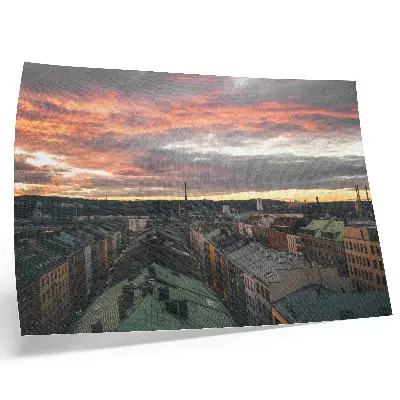 Affiche et poster représentant un coucher de soleil sur le panorama urbain