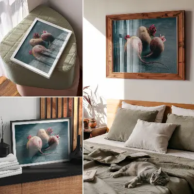 Affiche et poster trois betteraves représentant la beauté brute et minimaliste de la nature