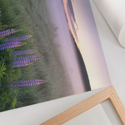 Affiche Chalet en bois pittoresque brume fleurs nature