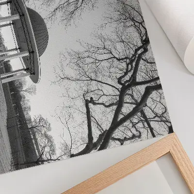 Affiche décorative gloriette élégante et symétrique en noir et blanc