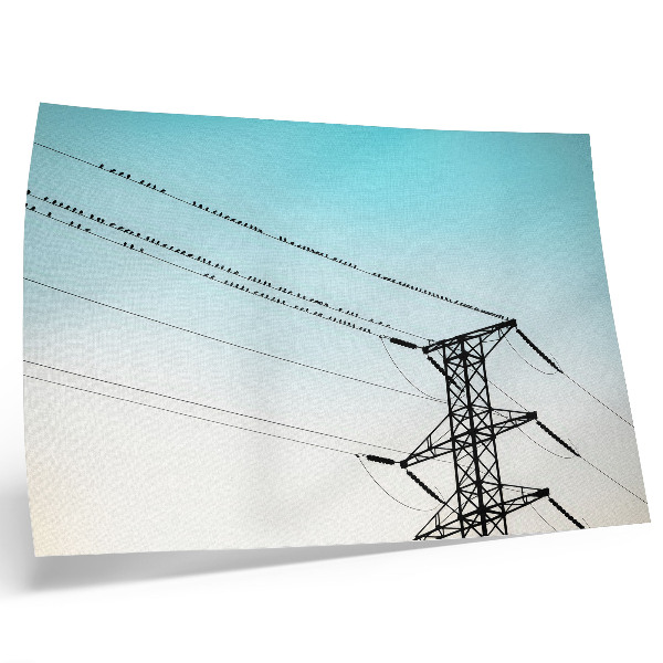 Affiche Oiseaux sur les lignes électriques, ciel bleu