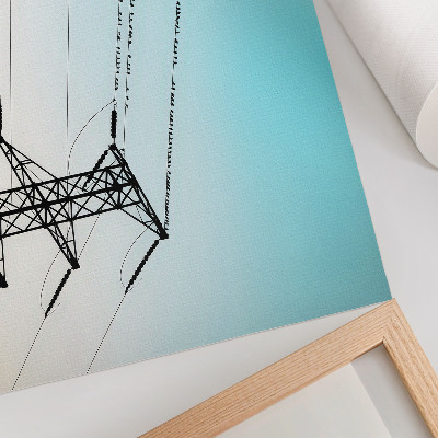Affiche Oiseaux sur les lignes électriques, ciel bleu