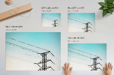 Affiche Oiseaux sur les lignes électriques, ciel bleu