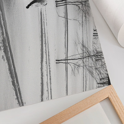 Affiche décorative Snowboardeur en action, neige, arbres, contrastes