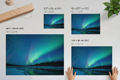 Affiche et poster Aurores boréales au-dessus d'un lac gelé la nuit