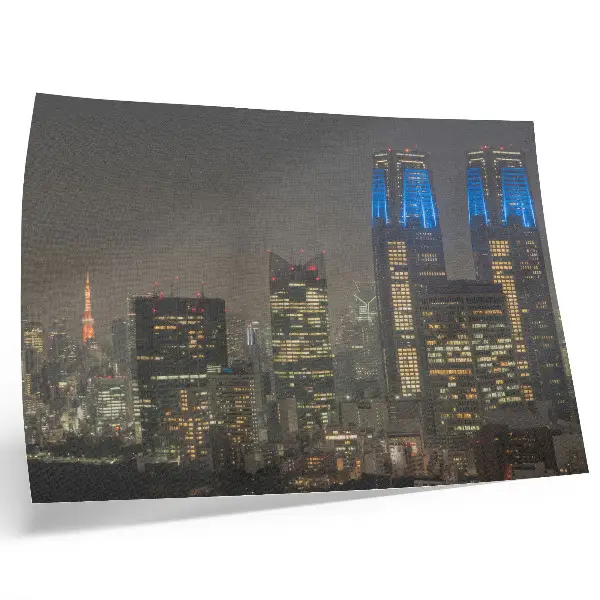 Affiche gratte-ciel illuminés la nuit dans une ville moderne