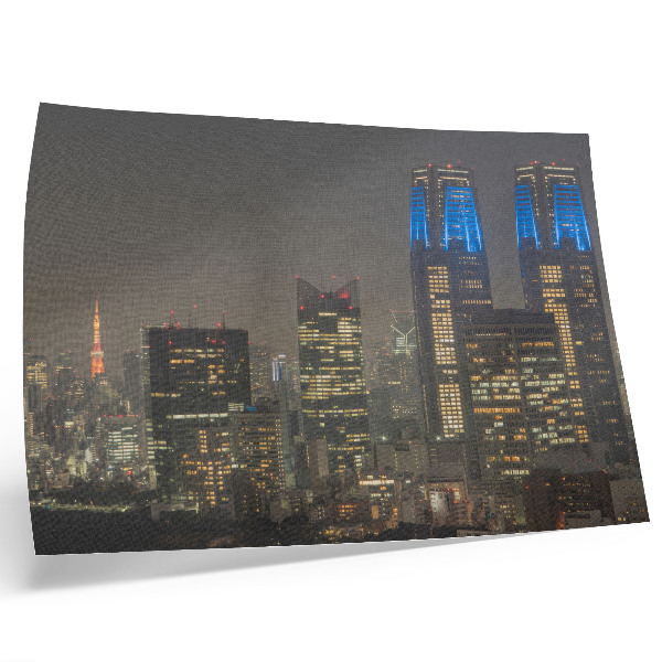 Affiche gratte-ciel illuminés la nuit, ville moderne, bâtiments