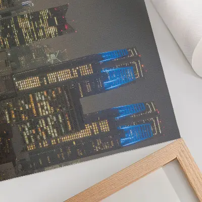 Affiche gratte-ciel illuminés la nuit dans une ville moderne