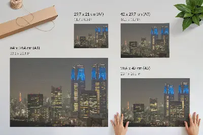 Affiche gratte-ciel illuminés la nuit dans une ville moderne