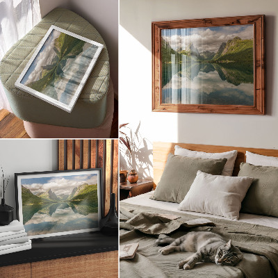 Affiche et poster Montagnes pittoresques surplombant le lac, reflet limpide