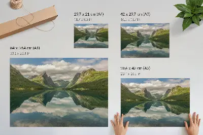 Affiche et poster montagnes pittoresques surplombant le lac avec reflet limpide