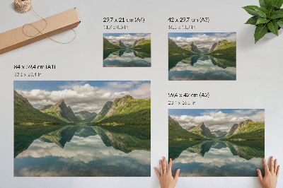 Affiche et poster Montagnes pittoresques surplombant le lac, reflet limpide