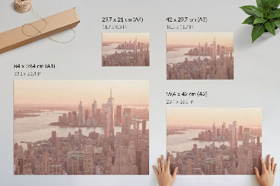 Affiche gratte-ciel imposants, coucher de soleil aux couleurs chaudes