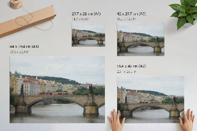 Affiche décorative Un pont enjambant la rivière avec un tramway, entouré d'une architecture classique