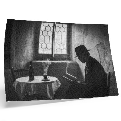 Affiche décorative Ambiance en noir et blanc, homme avec un livre, élégance classique