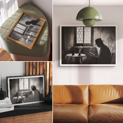 Affiche décorative Ambiance en noir et blanc, homme avec un livre, élégance classique