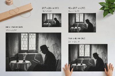 Affiche décorative Ambiance en noir et blanc, homme avec un livre, élégance classique