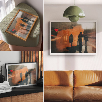 Affiche et poster La ville au crépuscule, reflets orange néon