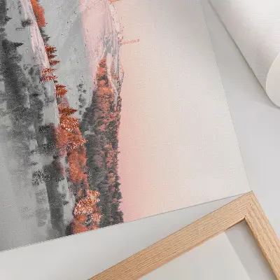 Affiche et poster paysage d'hiver aux nuances de rose et de blanc
