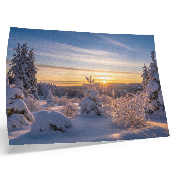 Affiche Paysage d'hiver avec neige et soleil à l'horizon