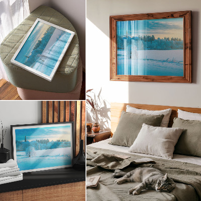 Affiche et poster Paysage d'hiver, calme, ciel, lac, arbres