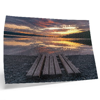 Affiche Lac au coucher du soleil, couleurs chaudes du bois