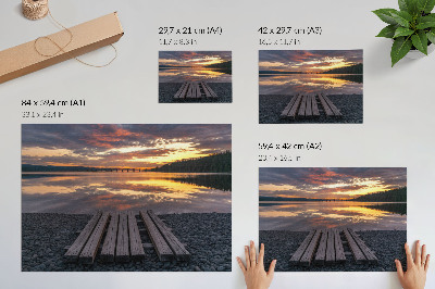 Affiche Lac au coucher du soleil, couleurs chaudes du bois