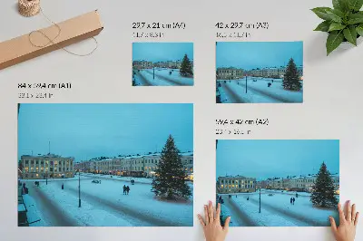 Affiche décorative paysage d'hiver avec architecture classique et ambiance de Noël