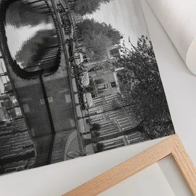 Affiche décorative représentant des ponts en noir et blanc avec un espace urbain au bord du canal