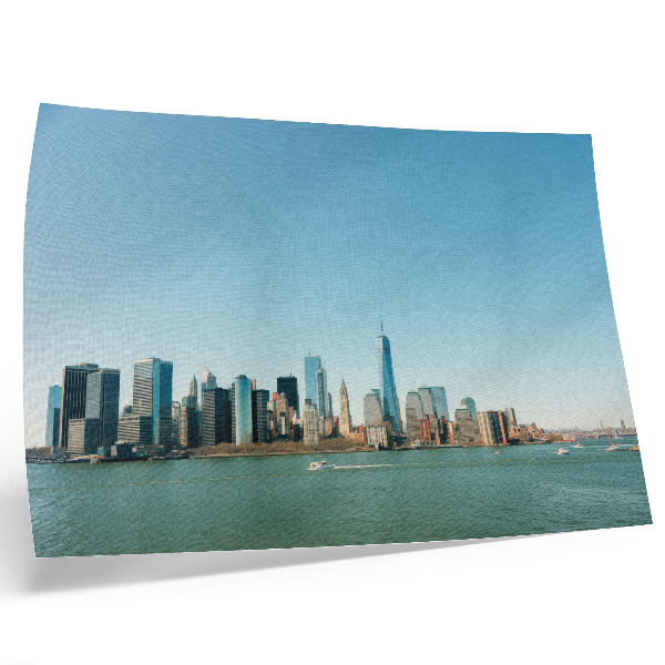Affiche et poster Gratte-ciel modernes, ciel bleu, grande étendue d'eau